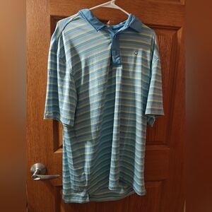 Men's Straight Down Polo Shirt Blue Striped Size XXL